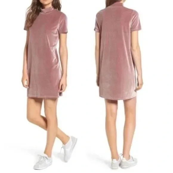 3 FOR $35! 📦 MADEWELL Velvet Mockneck Mini Shift Dress In Frosty Mauve XS - Picture 1 of 7